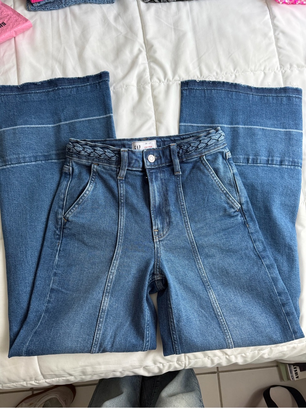 GAP Medium Blue Braided-Waist Wide-Leg Jeans